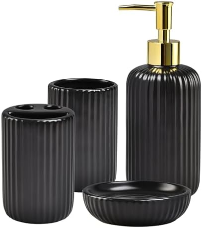 4 Piece Embossed Ceramic Bath Accessory …
