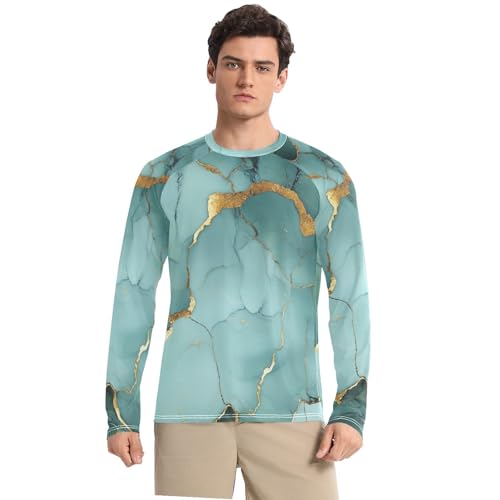 Marble Grey Turquoise UPF 50+ Sun Shirts for Men Slim fit Comfort Mens Sun Protection Long Sleeve Running