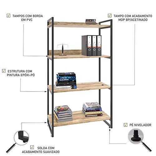 Estante Multiuso 4 Prateleiras 146x80cm Estilo Industrial