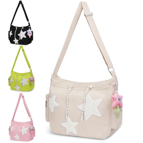 Image of Cute Tote Bag for Women, Aesthetic Canvas Crossbody Bag Y2k Star Hobo Shoulder Purse Kawaii Zipper Messenger Bag | Cute