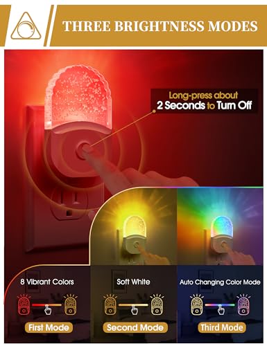 night lights plug into wall 2 pack color changing night light for kids 8-color rgb led nightlight with dusk to dawn sensor for bathroom decor children room gift