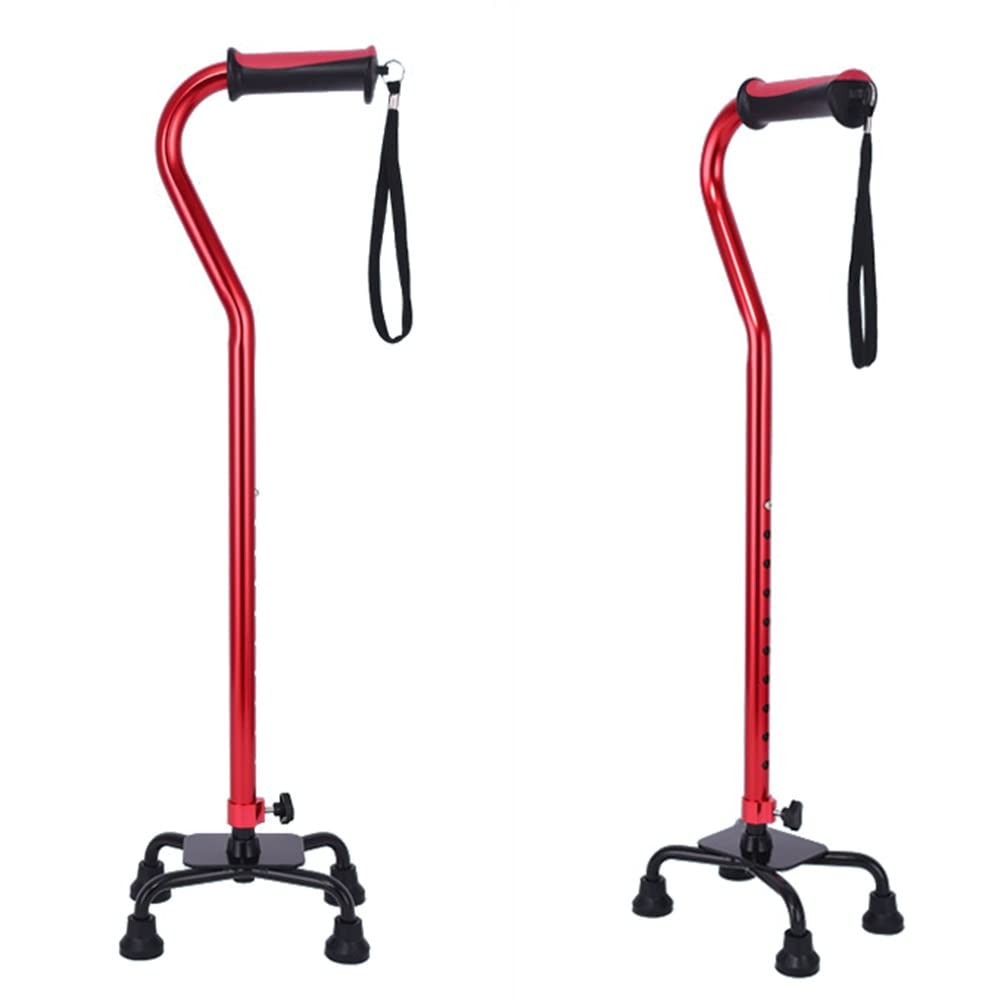 Bastón Cuadrúpedo, Bastón Ligero de Aluminio,Muletas Ajustable para Personas Mayores (Color : Rouge, Size : 71-94cm/28-37)