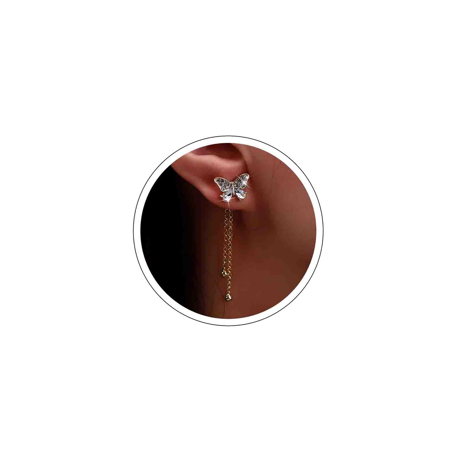 Atentuyi Pendientes borla mariposa Pendientes largos cadena oro Pendientes chaquetas oreja cristal Pendientes mariposa circonita Pendientes colgantes borla Pendientes Joyas para mujeres y niñas