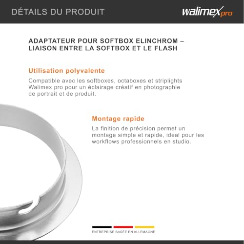 Walimex Lot De 3 Adaptateurs Pour Boîtes À Lumière Pour Flashs Elinchrom Adaptateur À Baïonnette De Ø 15 2 Cm Pour - vue 6