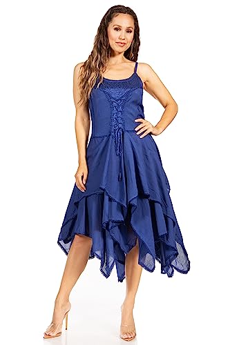 Image of Sakkas Lady Mary Jacquard Corset Style Bodice Lightweight Handkerchief Hem Dress