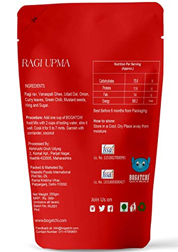 Image of BOGATCHI Quick Meals - Ready to Cook Authentic RAGI UPMA - 200 g , Ready to Eat Millet Upma Meal and Tasty Instant Meal, 100% Natural Ingredients, No Preservatives, No Artificial Flavours & Colours