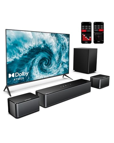 ULTIMEA 5.1 Sound Bar with Dolby Atmos, 410W Surround Sound System for TV, 3D Sound Bars for Smart TV with Subwoofer, Adjustable Surround and Bass, Home Audio Soundbars for TV, HDMI eARC, Poseidon D60