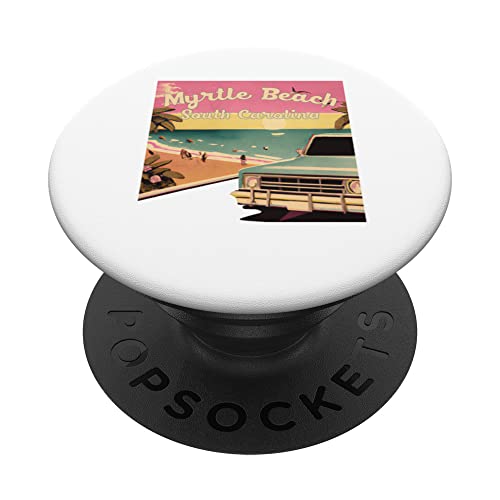 Myrtle Beach Retro Beach Vacation Souvenir Myrtle Beach Surf PopSockets Swappable PopGrip, Black