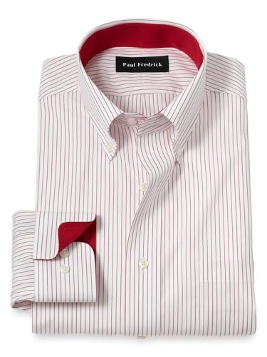 Paul Fredrick Men's Tailored Fit Non-Iron Cotton Stripe Dress Shirt