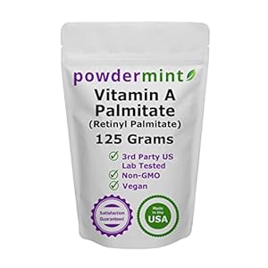 powdermint Vitamin A Powder (Palmitate Powder, Retinyl Powder) 15000 IU (Multiple Sizes), Non-GMO, Vegan, Wrinkle…