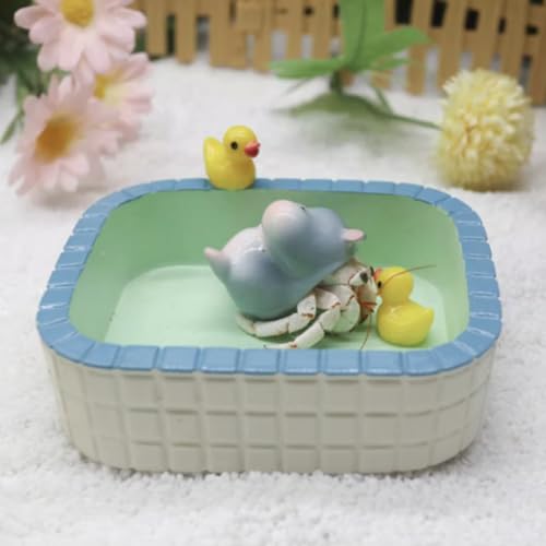 Selena Hermit Crab Climbing Toys Small Bathtub Water Basin Food Bowl with Cute Duck Decorations Hermit Crab Tank (White)