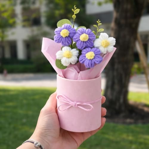 Image of VCR Handmade Light Purple Crochet Bouquet- Pack of 1 - Hand Woven Knitted Artificial Hand Knitted Bouquet Flower for Office Desk, Table, Car, Bedroom, Wedding & Special Occasions