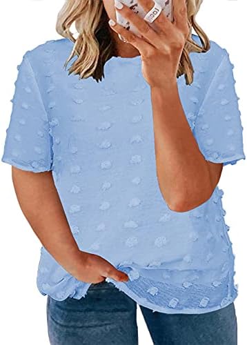 Dokotoo Womens Plus Size Summer Casual Sexy Lace Crochet V Neck Short Sleeve Pom Pom Chiffon Blouses Shirts Tops
