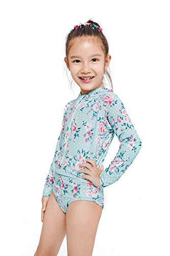 Madcap Girls Baby Zipper Swimsuit Rash Guard Sun Protection Long Sleeve One Piece Swimwear Rose Pattern (Xxx-Small / 4) #TOP3