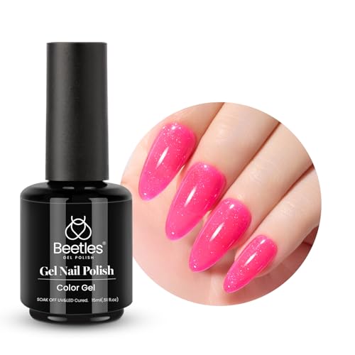 Beetles Gel Polish 15mL Neon Pink Reflective Glitter Bright Pink Gel Nail Manicure DIY Nail Art UV LED Soak Off Lamp 1 Pcs