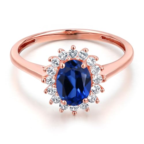 Gem Stone King 10K Rose Gold Oval 7X5MM Gemstone Birthstone and White Created Sapphire Engagement Ring For Women | Available in Size 5,6,7,8,93