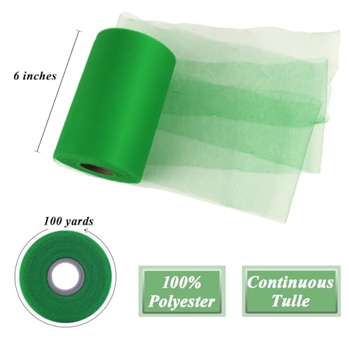 Image of Classic Green Tulle Fabric Roll 6 Inch x 100 Yards Tulle Ribbon