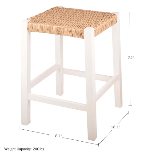 Butaco de bar Newport con asiento tejido a mano en cuerda - Butaco de altura de mostrador de 24 pulgadas para cocina, bar o comedor - Butacos de madera de Alaterre Furniture (Blanco) miniatura 3