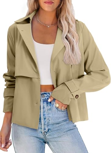 AGSEEM Womens Cropped Trench Coat Casual Single Breasted Lapel Short Jackets Fall Fashion Outerwear with Pockets 2025