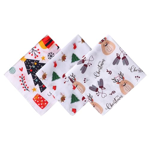 HOULIFE Christmas Handkerchiefs for Men Women 60S Combed Cotton Handkerchieves Floral Printed Hankies Christmas Gift