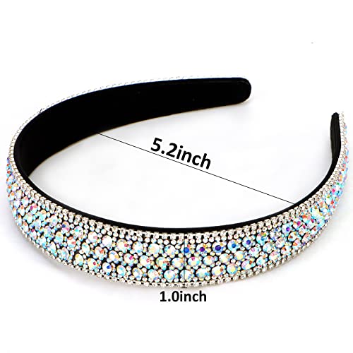 Yission 2 Pcs Rhinestone Headbands For Women, Glitter Crystal Headband Fashion Jeweled Headbands For Girls, Gorgeous Hair Accessories For Women Silver A/B Rhinestone #TOP4