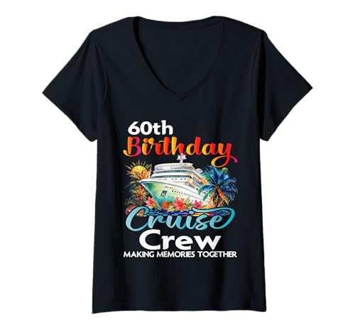 Mujer Crucero de cumpleaños número 60, Amigos, Familia, Vacaciones a Juego Camiseta Cuello V