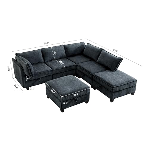 Image of ORRD Corner Modular Sectional Sofa Set, Convertible L Shaped Couch with Storage, 6 Seater Sofa Modular with Ottomans and Reversible Chaise for Living Room, Office (Blue Grey)