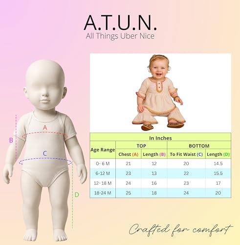 Image of A.T.U.N. (ALL THINGS UBER NICE) Baby Girls Cotton Kurti and Sharara Set | Soft & Breathable Traditional Stylish Clothing Set for Kids