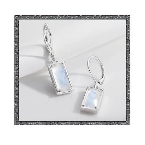 Moonstone Earrings 925 Sterling Silver Rectangular Moonstone Dangle Drop Earrings Natural Gemstone Jewelry for Women
