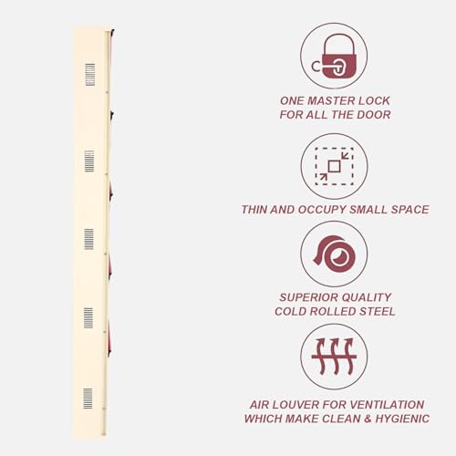 Image of Metal Shoe Rack Wall Mounted for Home with Central Locking 5 Door 20 inch Wall Mounted Metal 10 Pair Shoe Rack Cabinet Pre-Assembled Rack Shelves 3 Year Warranty (Pink & Ivory)