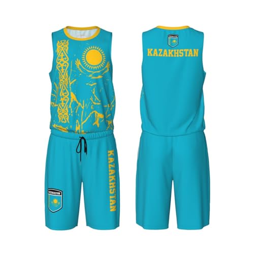 Kazakhstan Flag Grain (1) Basketball Jersey Uniform Suit for Men Adults Training Athletic Set