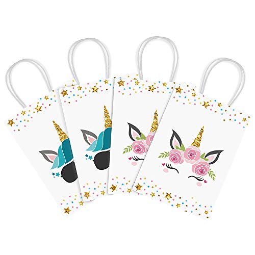 16 PCS Unicorn Party Favor Bags for Birthday Supplies - Gift Goody Treat Candy Bags for Girls Kids Decorations