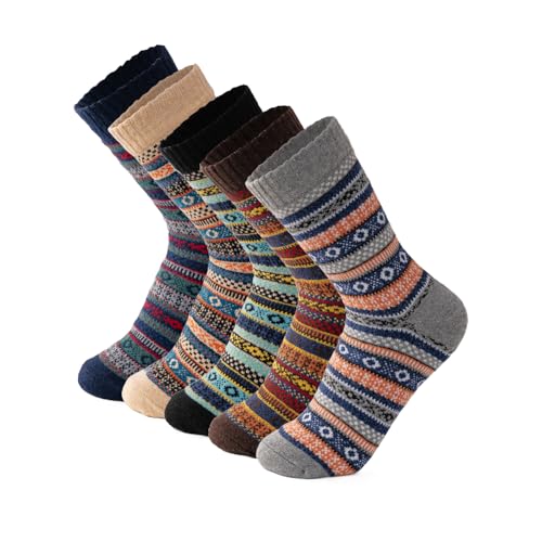 Image of Wool Socks 5 Pairs Thickened Warm Winter Socks Cozy Gifts for Women Christmas Warmth Socks