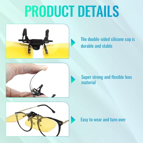 Image of Clip on Polarized Night Vision Driving Glasses Flip up Sunglasses UV-400 to Wear Over Glasses for Night Driving
