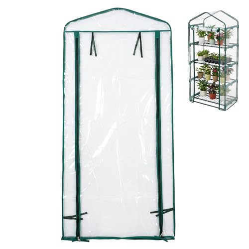 GreenGiggle 4 Tier PVC Greenhouse Replacement Cover 27 x 19 x 62 inch Clear PVC Greenhouse Cover with Roll-Up Zipper Door