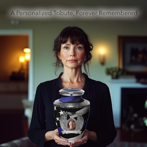 Image of Blue Line Flag Cremation Urns for Human Ashes Adult Man & Urns for Ashes