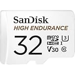 SanDisk HIGH ENDURANCE Video Monitoring for Dashcams & Home Monitoring 32 GB microSDHC Memory Card + SD Adaptor, Up to 100 MB/s read and 40 MB/s Write, Class 10, U3, V30, White
