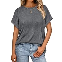 Cuptacc Tunika Damen Sommer Rundhals Oversize Bluse Kurzarm Locker Einfarbige Tshirt Damen Elegant 3XL Dunkelgrau