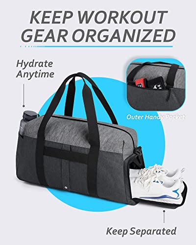 Gym Bags For Men, Bagsmart Foldable Sports Duffle Bag, Lightweight Weekender Duffel Bag With Shoe Compartment, Water Resistant Workout Duffle Sports Bag For Travel Fitness Swimming Yoga, Grey #TOP4