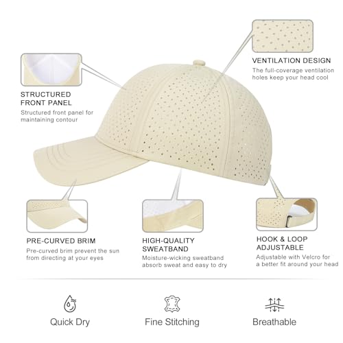 Image of FEINION Men Summer Adjustable Performance Hat Breathable Snapback Laser Perforated Mesh Baseball Cap