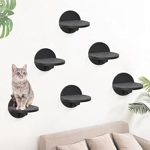 Y&ME YM 6-Packs Cat Climbing Shelves Wall Mounted, Cat Wall Steps Shelves, Cat Wall Shelves with Scratching Pad, Cat Wall Furniture for Cats Sleep Climb Play, Cat Shelves Cat Stairs Cat Ladder (Black) Cover