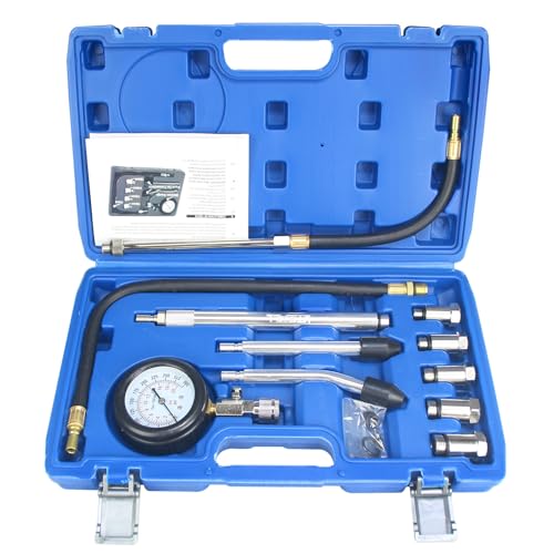 AUTO Tools Petrol Gasoline Engine Cylinder Compression Tester Kit with M10 M12 M14 M16 M18