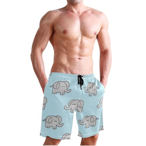 Cartoon Elephant Blue Men's Summer Shorts Lined Pool Shorts for Men 8”/ 9” Long XL Plus Size Swimming4