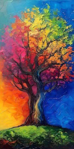 Color Árbol Pintar por Numeros, Pintar por Numeros Adultos, DIY Kit de Pintura al óleo de Lienzo Niños, con lienzo sin arrugas pinceles y pintura acrílica, Decor para el Hogar 35x70cm (Sin Marco) S-57
