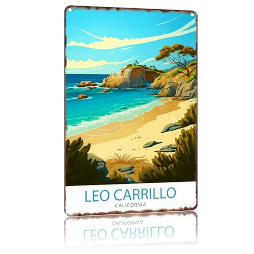 Leo Carrillo State Park Vintage Poster Home Decor Countries City Attraction Travel Scenery,For Living Room, Bedroom, Office, Restaurant,Metal Sign Wall Art Gift 8 X 12 Inch