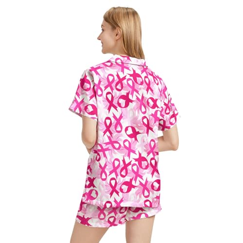 Image of Funny Satin Pajamas Set for Women Button Down Sleepwear Print Pjs Set 2 Piece Short Sleeve Loungewear Gift for Women