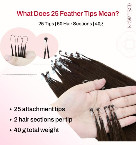 Image of Moresoo Microlink Hair Extensions, Feather Tip, Medium Brown, 18 Inch 40g