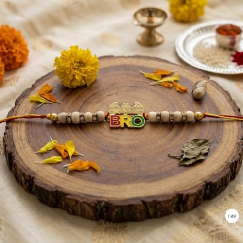 Image of Original Tulsi Rakhi for Brother | Handmade Natural Tulsi Beads Rakhi | Sacred Raksha Bandhan Rakhis for Boys | Traditional Spiritual Rakhi Gift