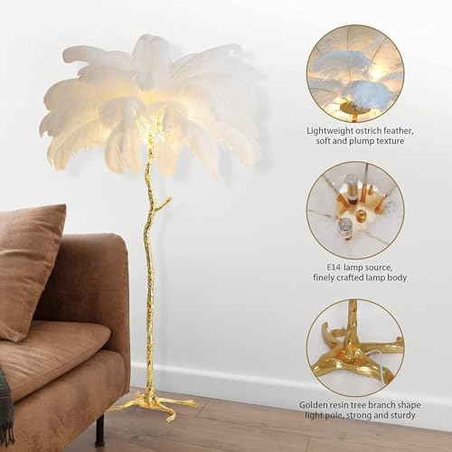 Lámpara de pie de pluma con luz LED suave y base trípode estable de resina 4