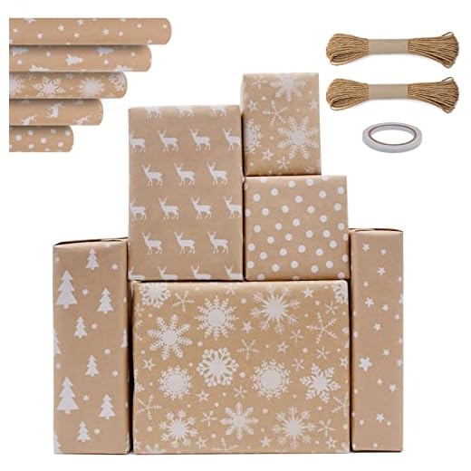 BeiHeng Papel Regalo Navidad, 5 Hojas Papel de Regalo Navidad Papel Envolver Regalo Papel Kraft Rollo Papel de Regalo Kraft Papel Navidad Papel Kraft Infantil Regalos Navidad, 5 Hojas*44 * 100CM